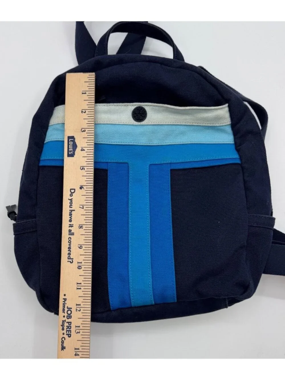 Tory Burch Mini Backpack With Blue Stripe Design & Adjustable Straps